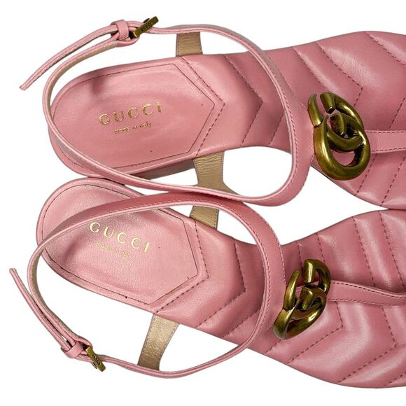 Gucci Marmont Charlotte Wild Rose Sandals 36 Pink Leather GG Logo Block Heel - Picture 9 of 14
